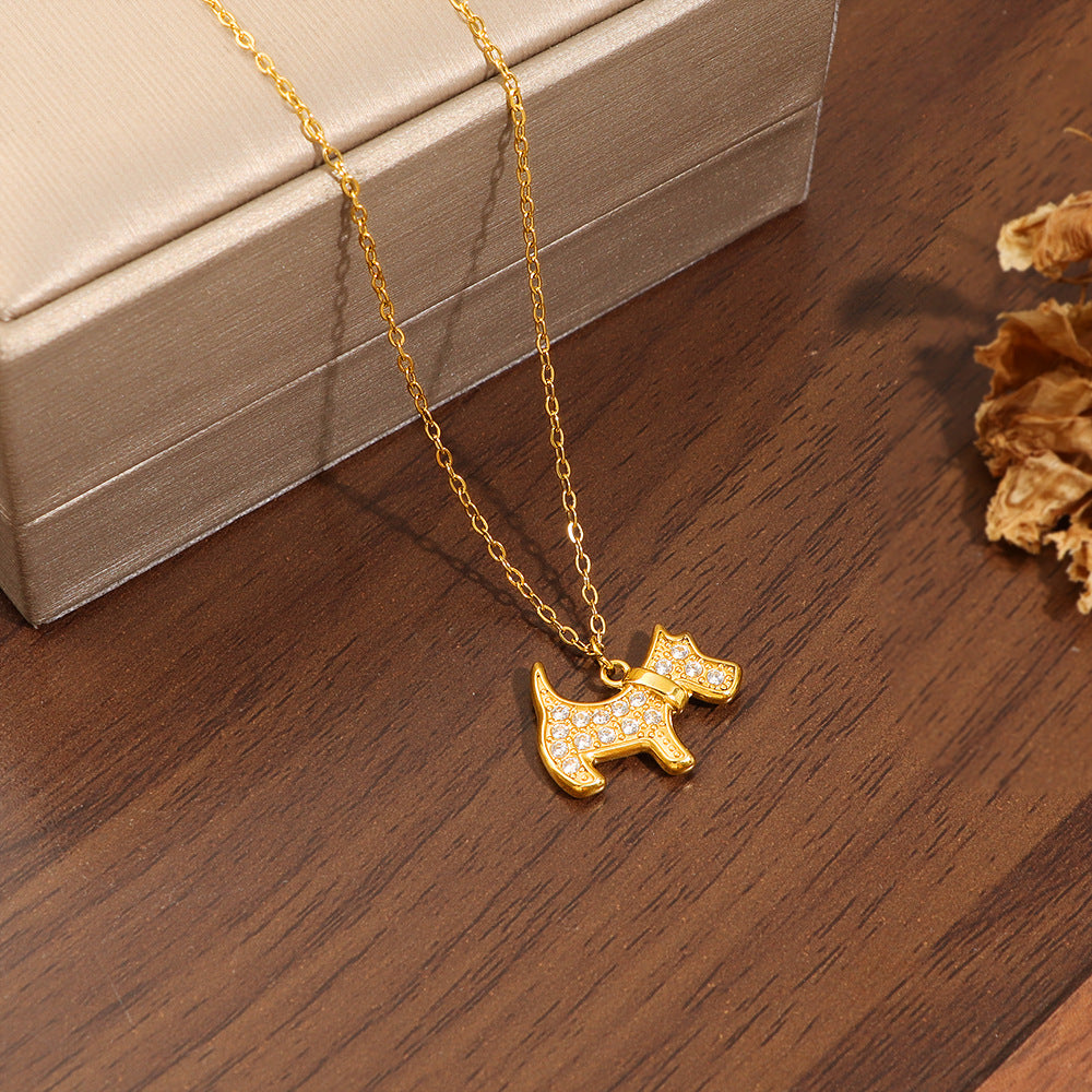 Damen Halskette mit funkelndem Hundemotiv und goldener Kette Shop Nory
