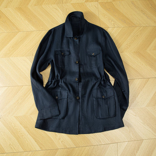 Damen Utility-Jacke aus Leinenmix mit Tunnelzug, Pattentaschen und Hemdkragen Shop Nory