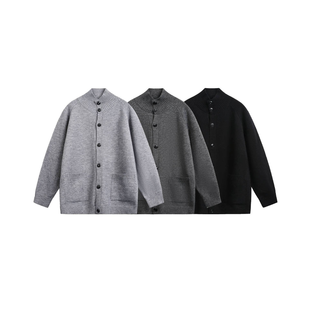 Unisex Cardiganjacke mit hohem Rippkragen, durchgehender Knopfleiste und Eingrifftaschen Shop Nory