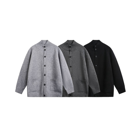 Unisex Cardiganjacke mit hohem Rippkragen, durchgehender Knopfleiste und Eingrifftaschen Shop Nory