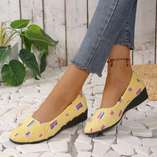 Damen Komfort-Ballerinas mit leichtem Keilabsatz, Materialmix und gepolstertem Fußbett Shop Nory