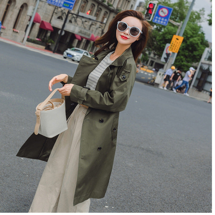 Damen Midilanger Trenchcoat mit taillierendem Bindegürtel und verstellbaren Manschetten Shop Nory