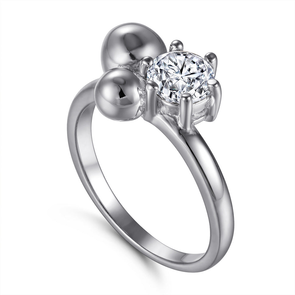 Damen Ring mit funkelndem Solitär und modernen Kugeldetails Shop Nory