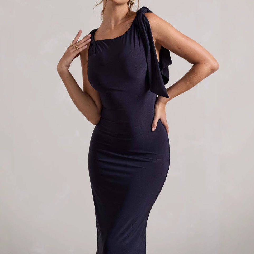 Damen Elegantes Maxikleid mit asymmetrischem Träger und figurbetontem Schnitt