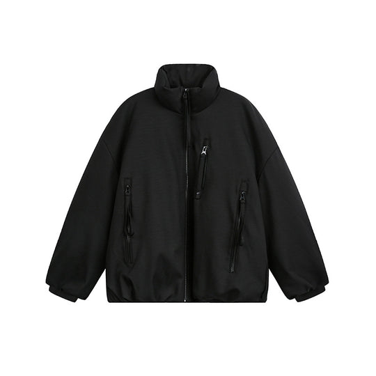 Unisex Weit geschnittene Utility-Fleecejacke mit Stehkragen und mehreren Reißverschlusstaschen Shop Nory