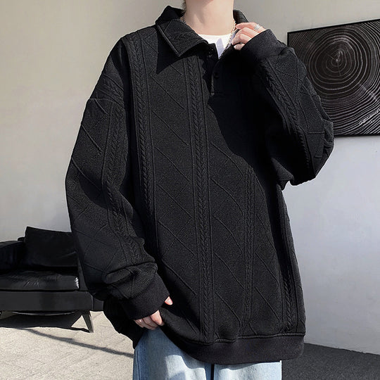 Herren Oversize-Polo-Strickpullover mit Rauten- und Zopfstruktur Shop Nory