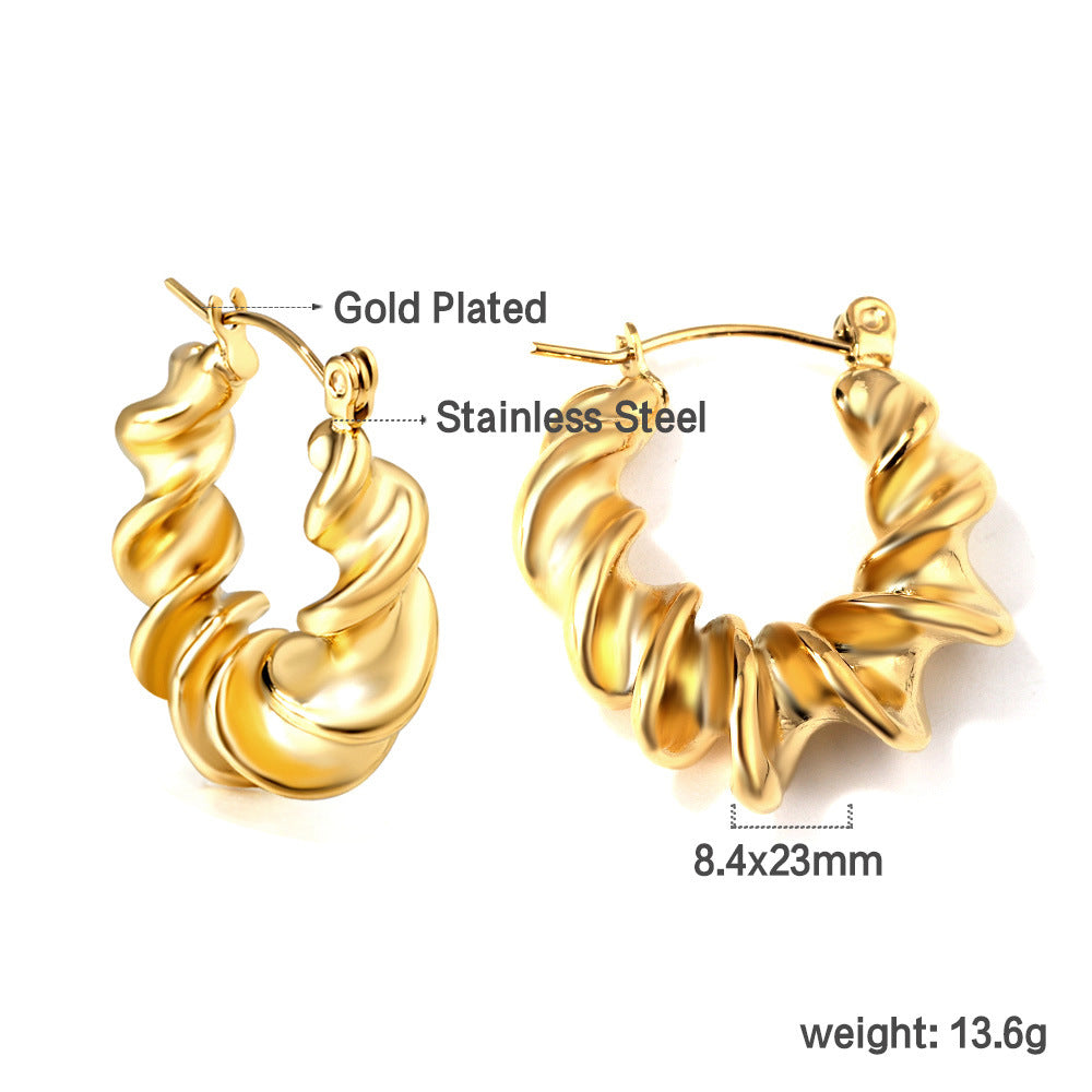 Damen Hängende Creolen mit eleganten Wellenlinien aus poliertem Edelstahl Shop Nory