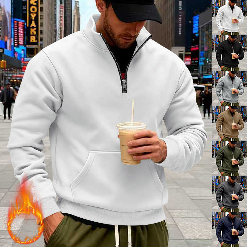 Herren Halbzip-Sweatshirt mit Stehkragen, Kängurutasche und Rippbündchen Shop Nory