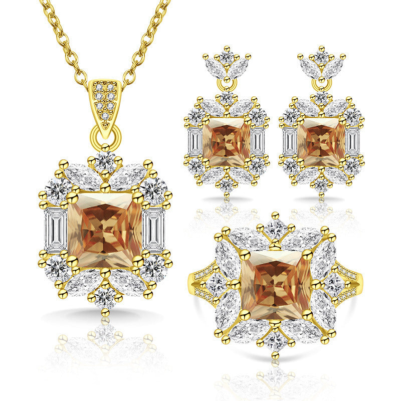 Luxuriöse quadratische Zentrum Cubic-Zirkonia Halo Schmuckkollektion Halskette Ohrringe Ring