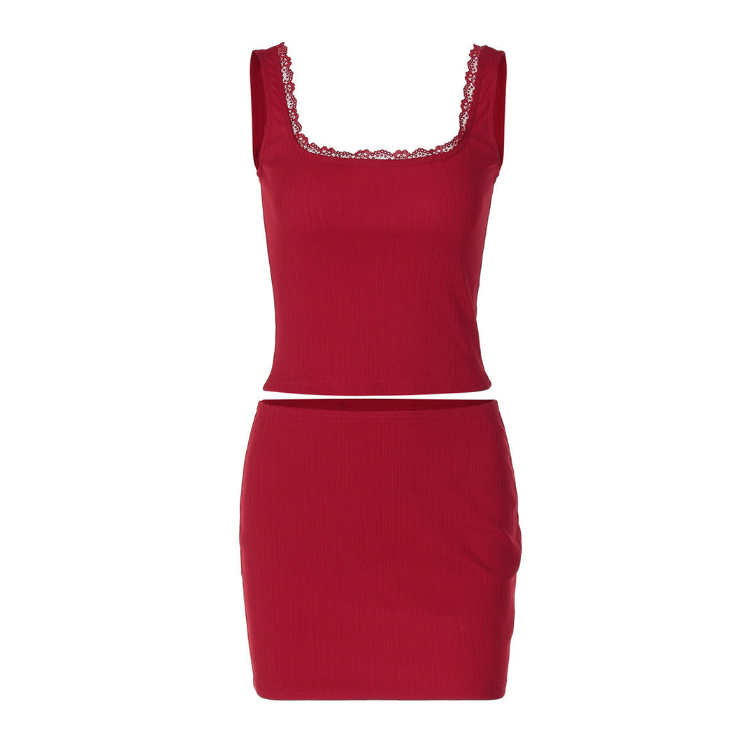 Damen Slim Fit Kleid mit Spitzenakzenten