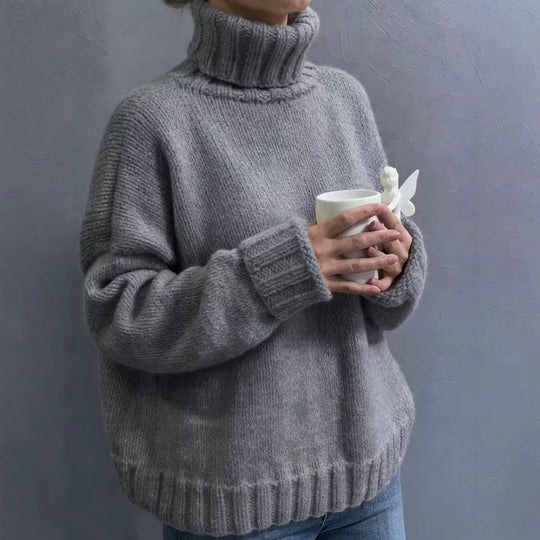 Damen Oversize-Rollkragenpullover im Fluffy-Mix mit breiten gerippten Bündchen Shop Nory