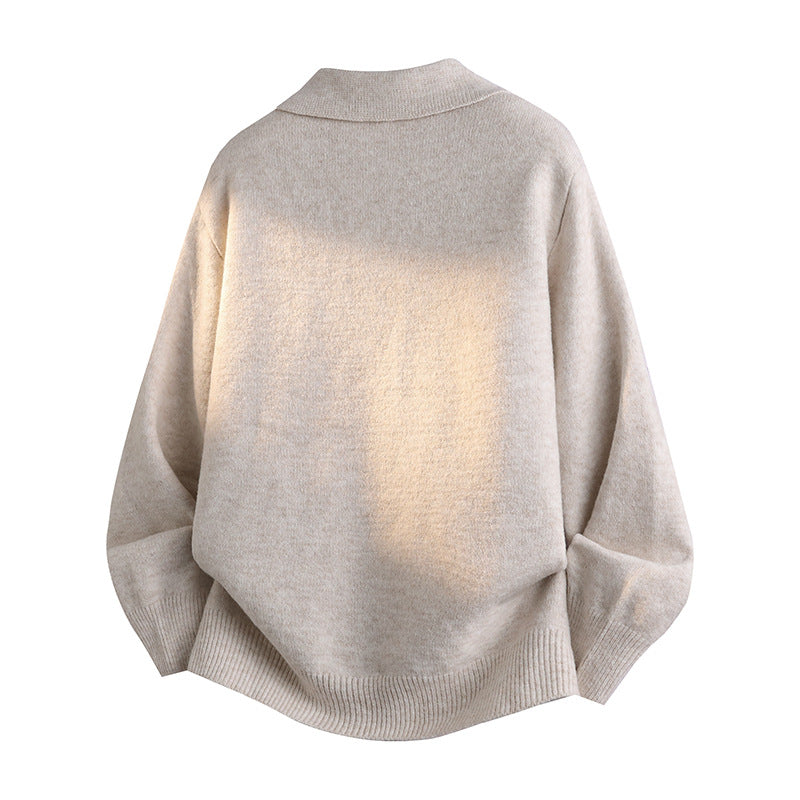 Damen Oversized Polokragen-Feinstrickpullover mit kurzem Schlitz und Zierknopf Shop Nory