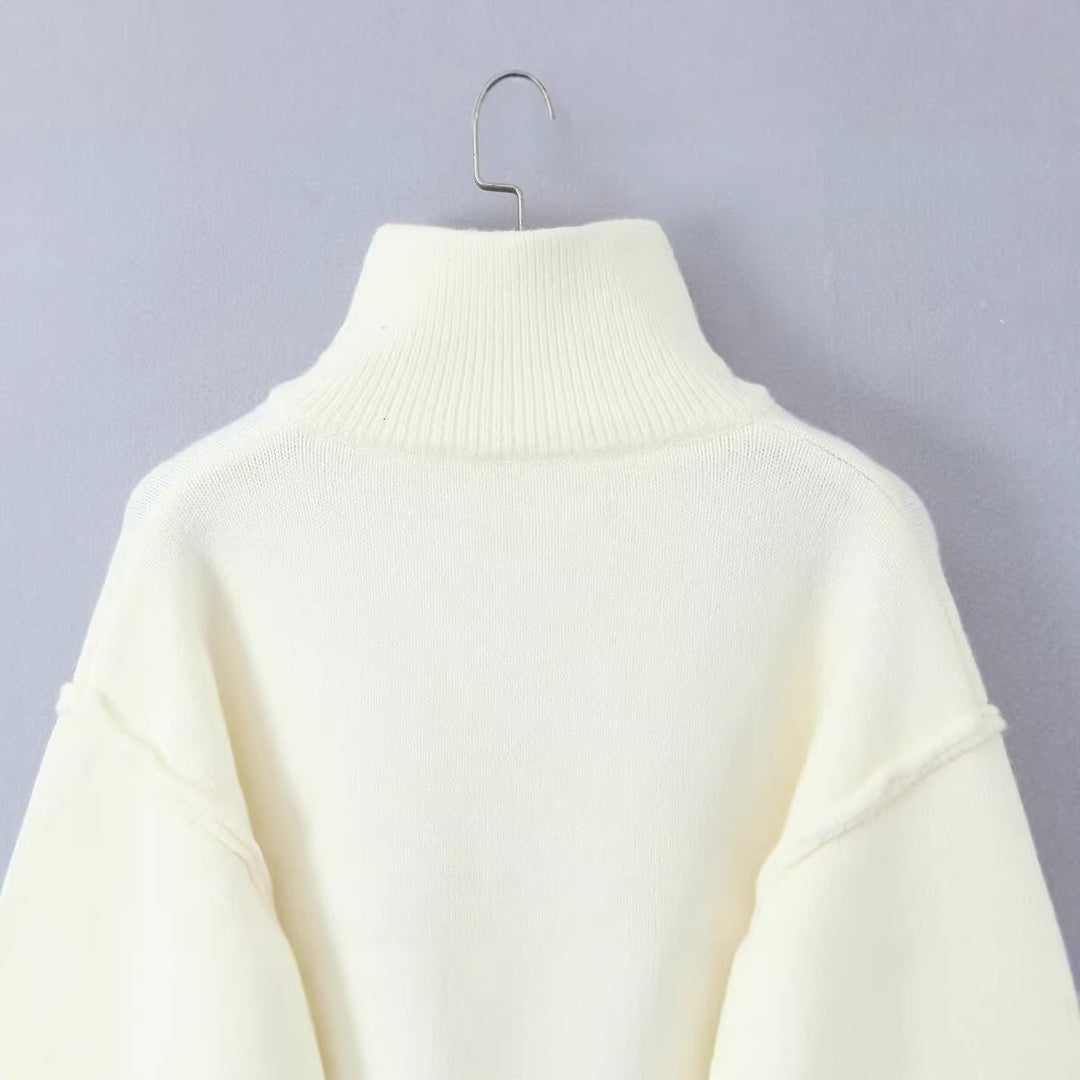 Damen Oversized Zipp-Cardigan aus feinem Strick mit hohem Rippkragen Shop Nory