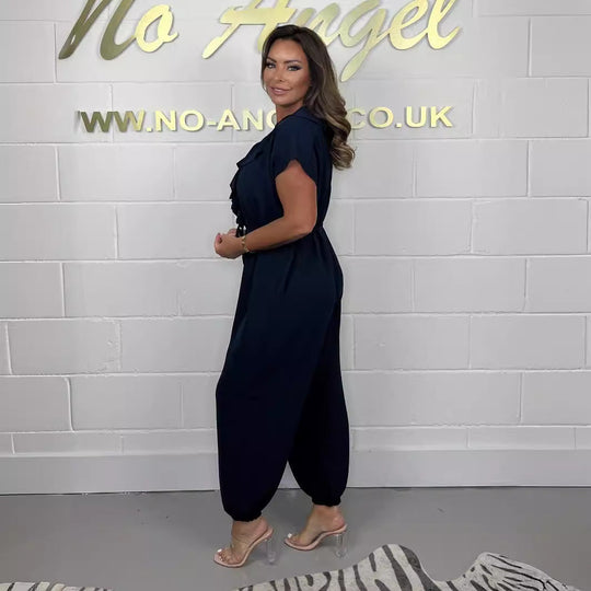 Damen Jumpsuit mit Rüschendetails und Bindegürtel