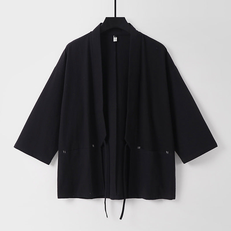 Damen Lockerer Kimono-Cardigan aus Baumwollmix mit Tunnelzug und Hüfttaschen Shop Nory