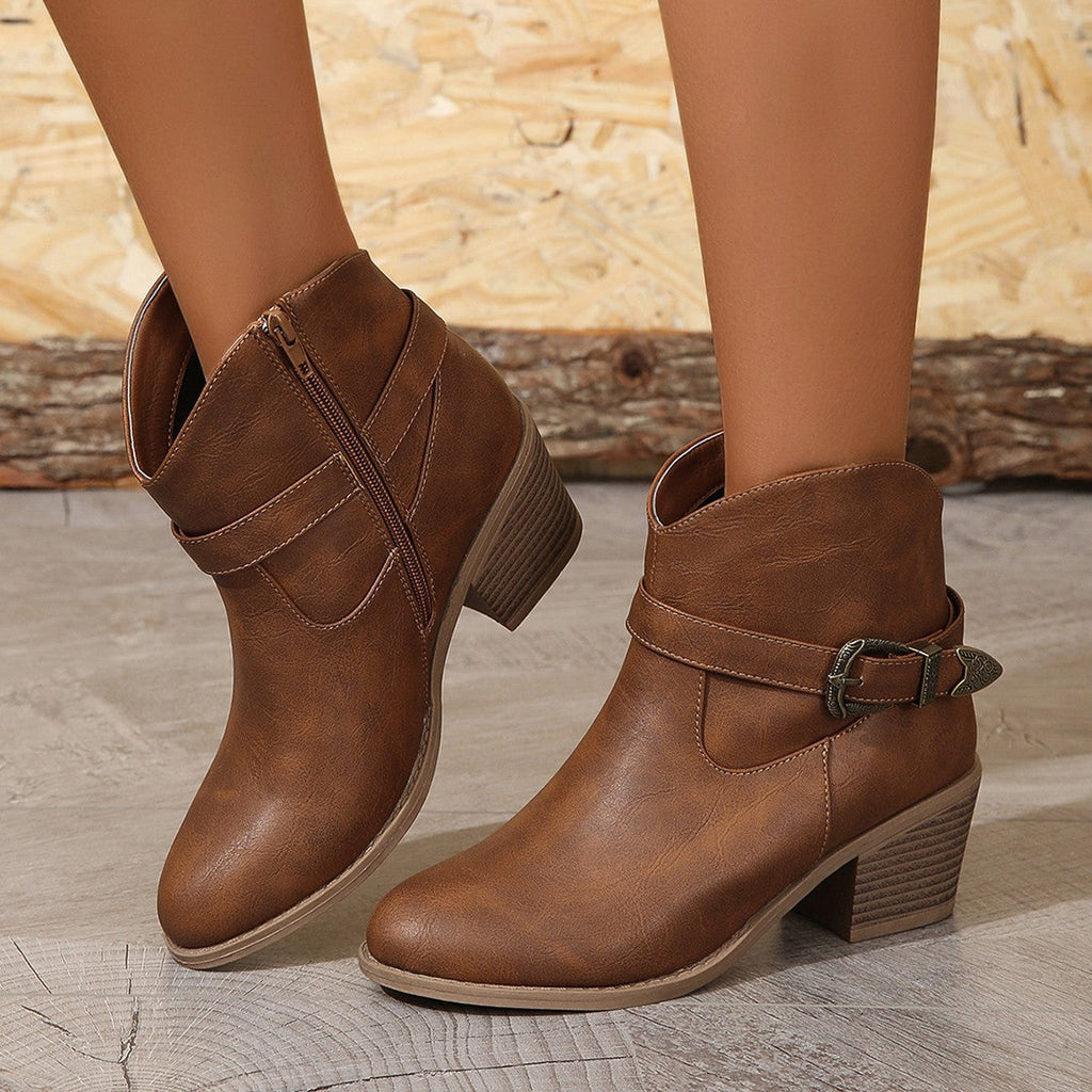 Damen Freizeit-Stiefeletten mit dekorativem Schnallen-Detail