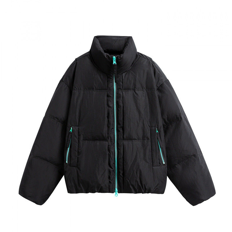 Damen Kurze Oversize-Steppjacke mit hohem Stehkragen und Kontrast-Reißverschluss Shop Nory