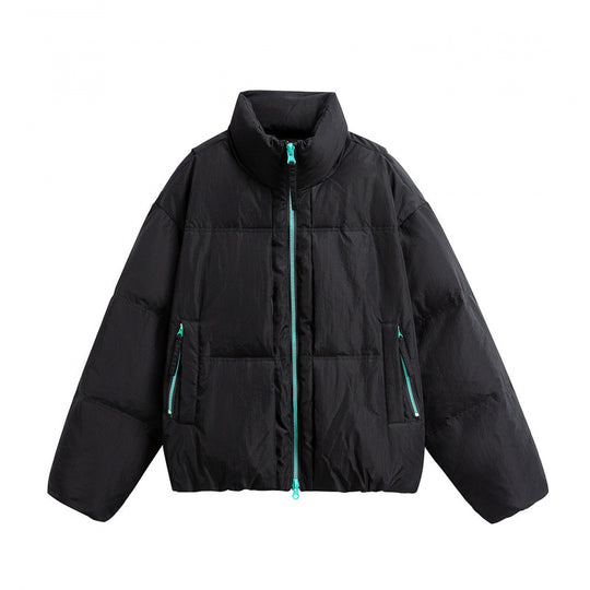 Damen Kurze Oversize-Steppjacke mit hohem Stehkragen und Kontrast-Reißverschluss Shop Nory