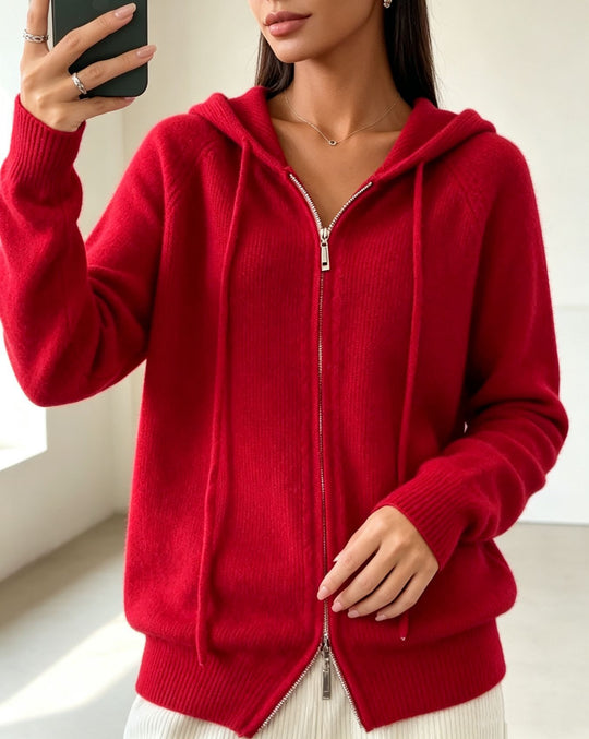 Damen Kapuzen-Cardigan mit Reißverschluss, feinem Feinstrick und gerippten Bündchen Shop Nory