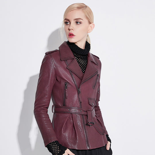 Damen Stylische Lederbikerjacke mit tailliertem Schnitt Shop Nory