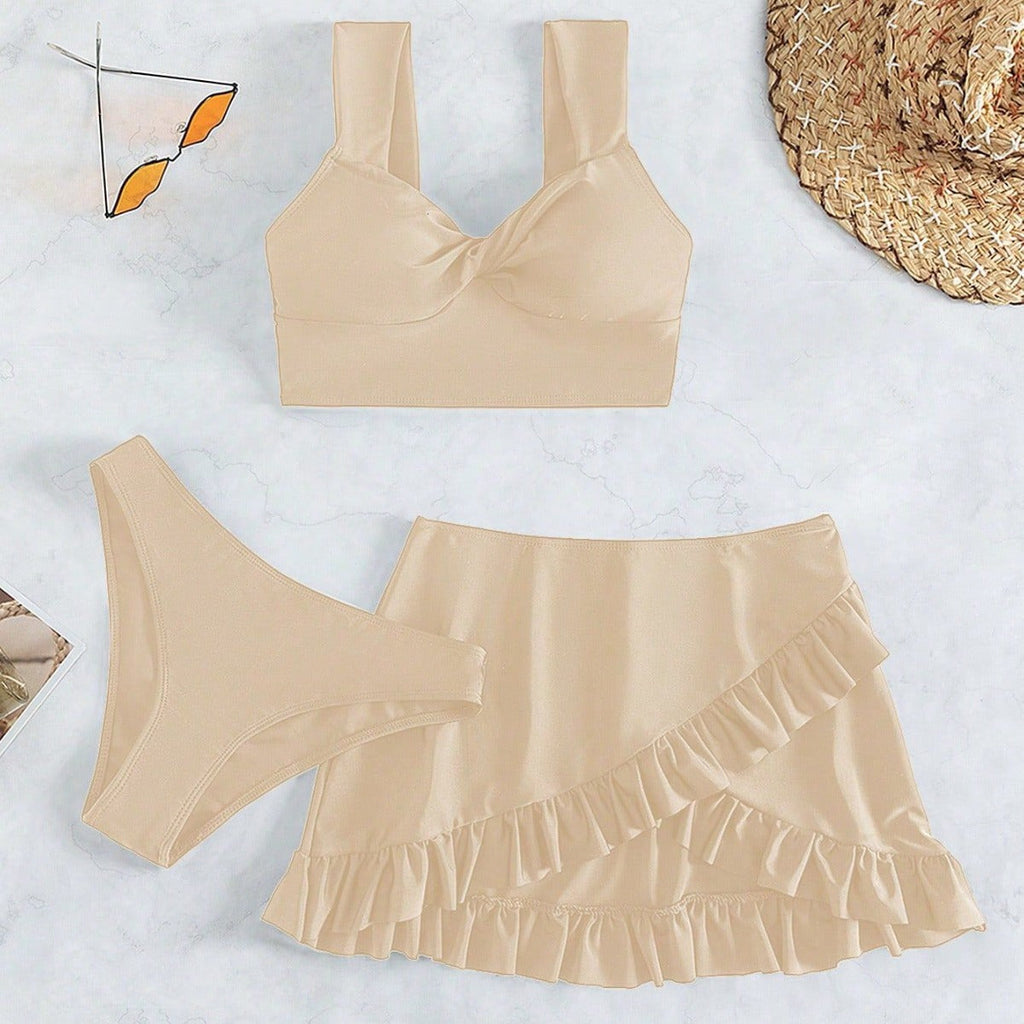 Damen Freizeit-Bikini-Set mit Wickelrock und stützenden Trägern