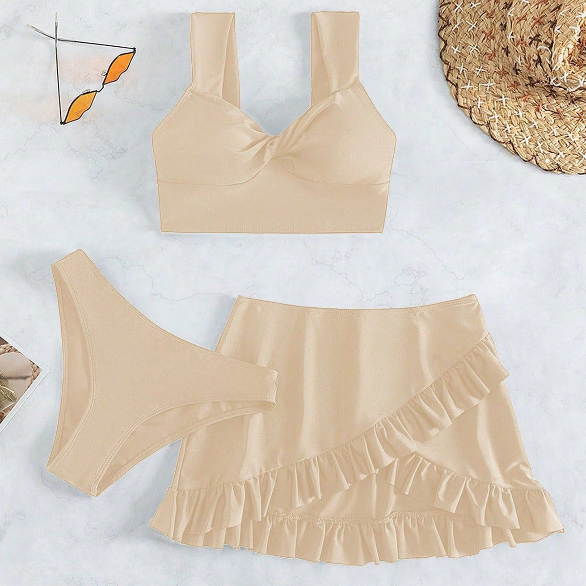Damen Freizeit-Bikini-Set mit Wickelrock und stützenden Trägern