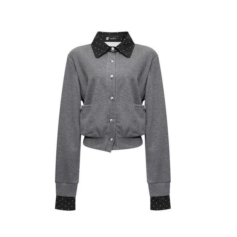 Damen Knopf-Sweatjacke mit eingesetztem Hemdkragen und Manschetten Shop Nory