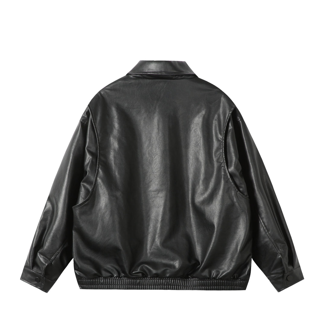 Damen Oversize Glattleder‑Optik Blousonjacke mit elastischem Saum und Metall‑Logo Shop Nory