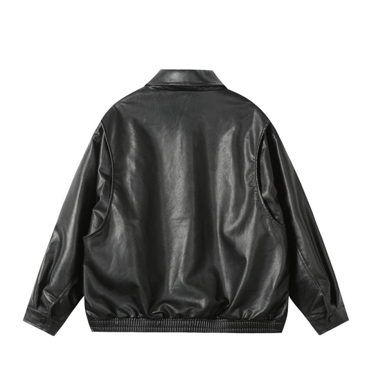 Damen Oversize Glattleder‑Optik Blousonjacke mit elastischem Saum und Metall‑Logo Shop Nory