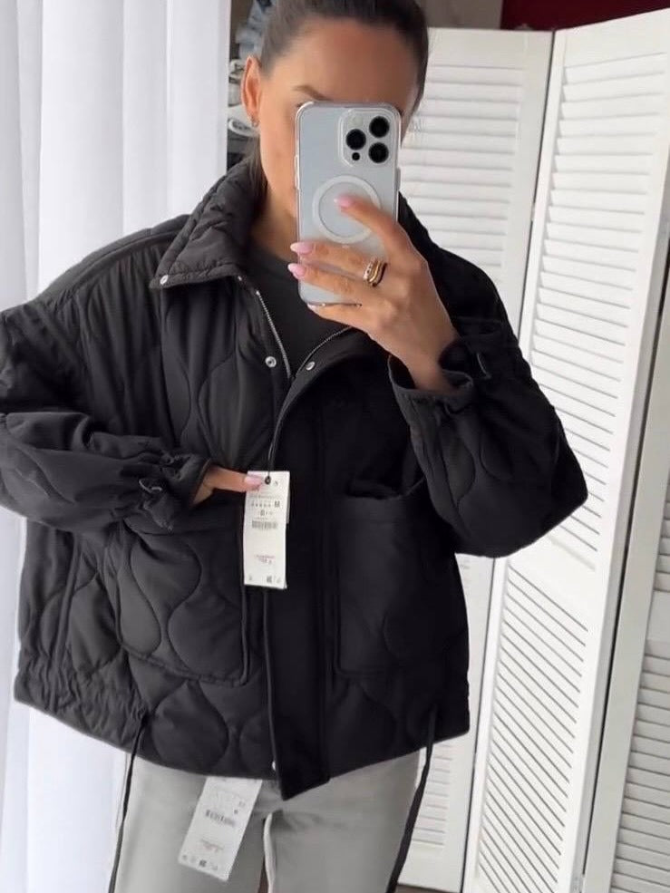 Damen Kurz geschnittene gesteppte Wattierte Jacke mit Stehkragen Shop Nory