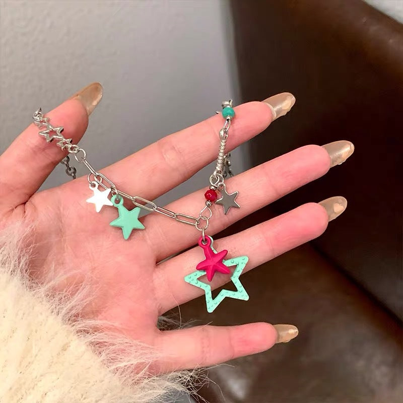 Damen mehrschichtige Kette mit bunten Sternenanhängern Shop Nory