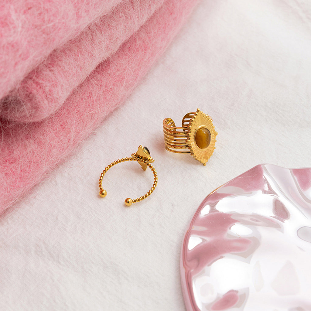 Damen Offenes Armband mit einzigartigem Tigeraugen-Anhänger und eleganter Goldbeschichtung Shop Nory