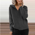 Damen bequeme Strickjacke mit hohem Kragen und durchgehendem Reißverschluss