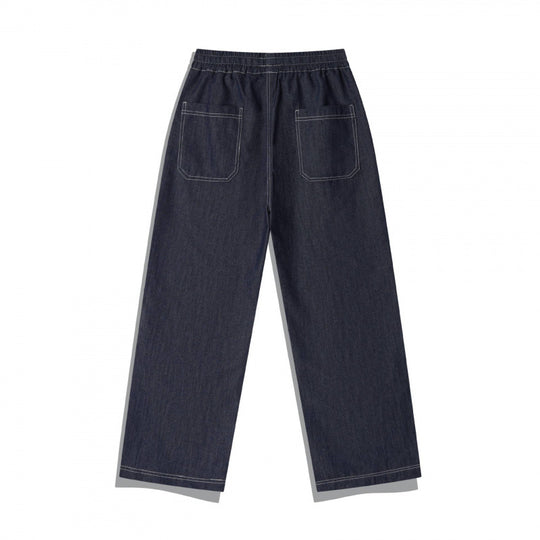 Unisex Weite Denim-Hose mit elastischem Bund, Kordelzug und gesteppter Kniepasse Shop Nory