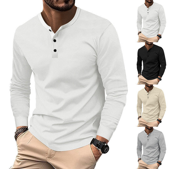 Herren Langarm-Henley-Shirt aus atmungsaktivem Strukturstoff