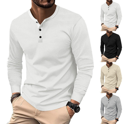Herren Langarm-Henley-Shirt aus atmungsaktivem Strukturstoff