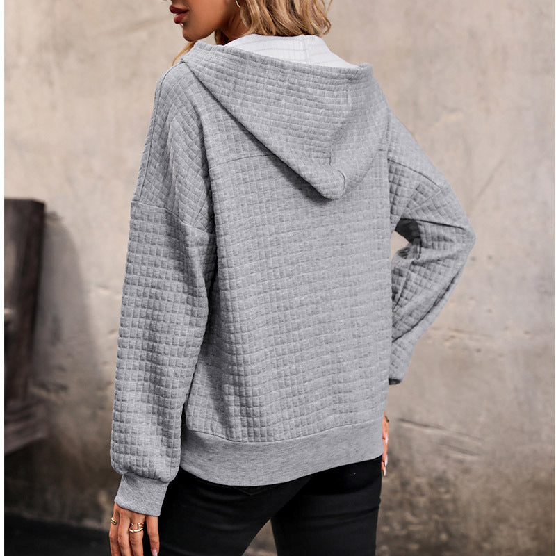 Damen Gestepptes Waffelstrick-Henley-Hoodie mit Druckknopfleiste Shop Nory