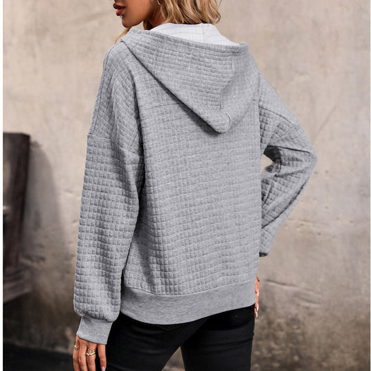 Damen Gestepptes Waffelstrick-Henley-Hoodie mit Druckknopfleiste Shop Nory