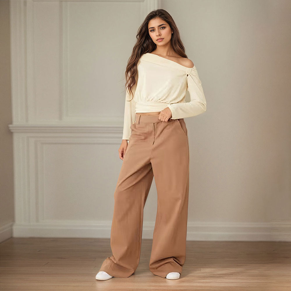 Damen asymmetrisches One-Shoulder Blusenshirt mit Knoten-Detail und tailliertem Saum Shop Nory