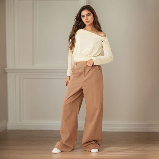 Damen asymmetrisches One-Shoulder Blusenshirt mit Knoten-Detail und tailliertem Saum Shop Nory