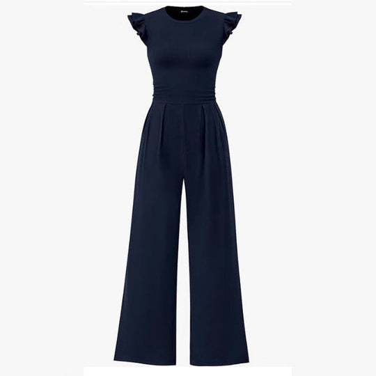 Damen eleganter Jumpsuit mit Puffärmeln und weitem Bein