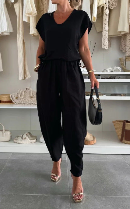 Damen lässiger Jumpsuit mit elastischem Bund und praktischen Taschen