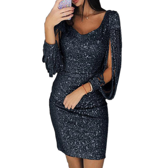Damen Glitzerndes Cocktailkleid mit schimmernden Ärmeln