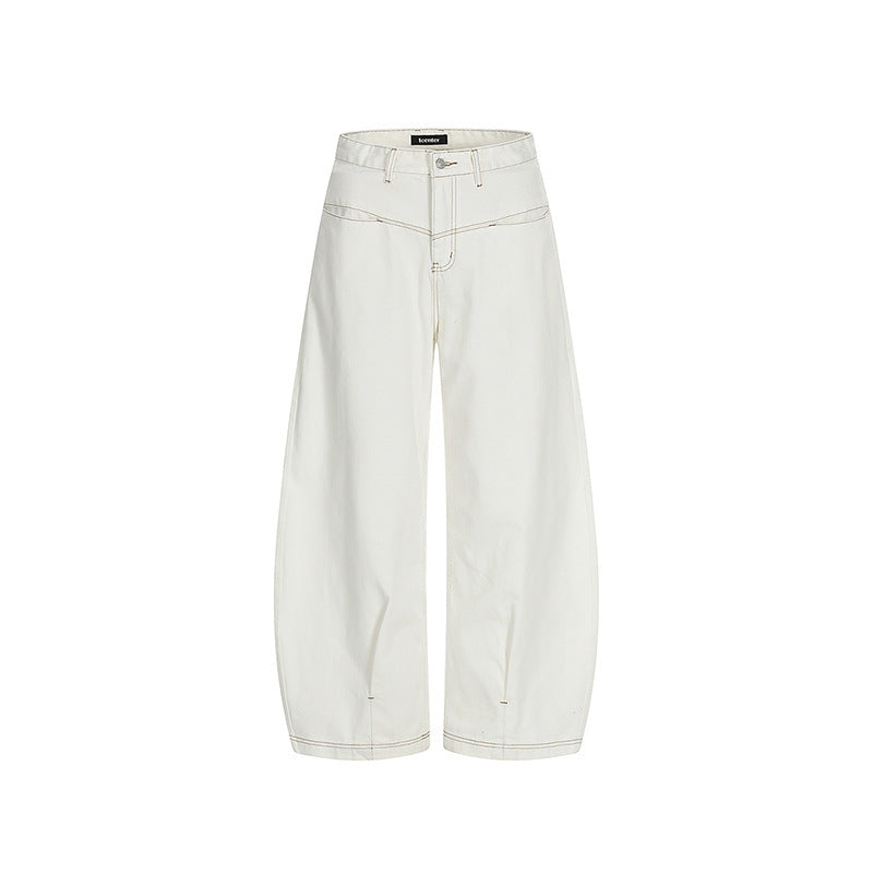 Damen Weite Cropped Ballon-Jeans mit hohem Bund und sichtbaren Kontrastnähten Shop Nory