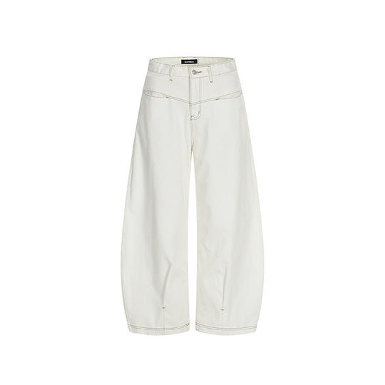 Damen Weite Cropped Ballon-Jeans mit hohem Bund und sichtbaren Kontrastnähten Shop Nory