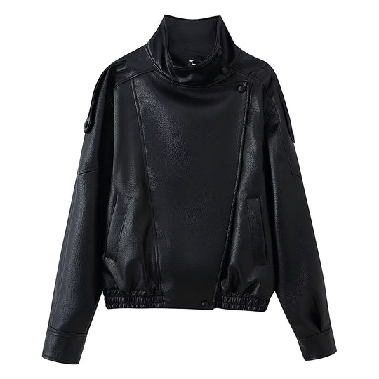 Damen Oversize Kunstlederjacke mit Hemdkragen und elastischem Saum Shop Nory