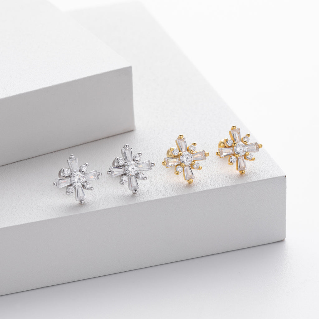 Damen Ohrstecker mit funkelndem Zirkon in Kreuzform aus hochwertigem 925 Sterling Silber Shop Nory