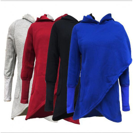 Damen Asymmetrischer Kapuzenpullover mit überlappendem Saum und Eingrifftaschen Shop Nory