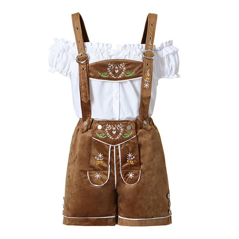 Damen nan Trachten-Latzhose Shorts mit filigraner Stickerei und verstellbaren Trägern Shop Nory