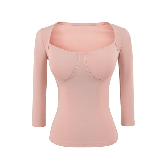 Damen Figurnahes Langarm-Top mit integrierter Bustier‑Kontur und quadratischem Ausschnitt Shop Nory